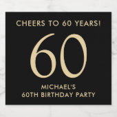 Cheers to 60 Years Black Gold 60th Birthday Party スパークリングワインラベル (シングルラベル)