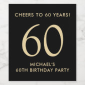 Cheers to 60 Years Black Gold 60th Birthday Party ワインラベル (シングルラベル)