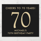 Cheers to 70 Years Black Gold 70th Birthday Party スパークリングワインラベル (シングルラベル)