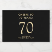 Cheers to 70 Years Black Gold 70th Birthday Party リキュールボトルラベル (シングルラベル)