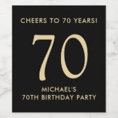 Cheers to 70 Years Black Gold 70th Birthday Party ワインラベル (シングルラベル)