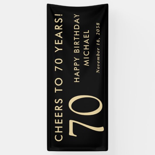 Cheers To 70 Years Black Gold 70th Birthday Party 横断幕 (縦)