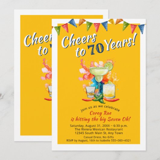 Cheers to 70 Years Modern Fiesta 70th Birthday  招待状 (正面/裏面)