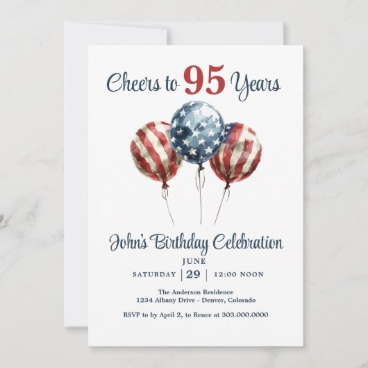 Cheers to 95 Years Birthday Party Invitation 招待状 (正面)