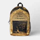 Cheers to Chaos & Champagne Midnight Gold New Year プリントバックパック (正面)