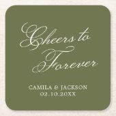 Cheers to Forever Green Wedding スクエアペーパーコースター (正面)