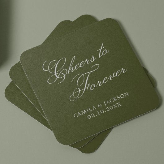 Cheers to Forever Green Wedding スクエアペーパーコースター
