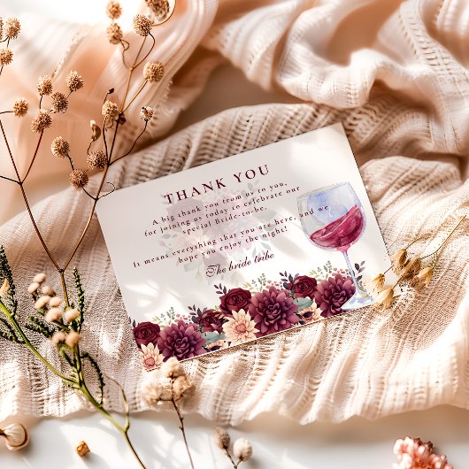 Cheers to Love Burgundy Floral Bridal Shower サンキューカード