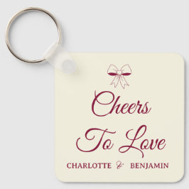 Cheers To Love Burgundy Script Ivory Bow Wedding キーホルダー