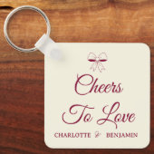 Cheers To Love Burgundy Script Ivory Bow Wedding キーホルダー (正面)
