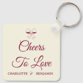 Cheers To Love Burgundy Script Ivory Bow Wedding キーホルダー (裏面)