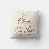 Cheers To Love Burgundy Script Ivory Bow Wedding クッション (正面)