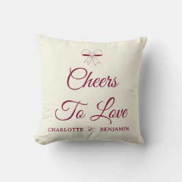 Cheers To Love Burgundy Script Ivory Bow Wedding クッション