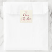 Cheers To Love Burgundy Script Ivory Bow Wedding スクエアシール (バッグ)