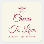 Cheers To Love Burgundy Script Ivory Bow Wedding スクエアシール (正面)