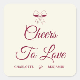 Cheers To Love Burgundy Script Ivory Bow Wedding スクエアシール