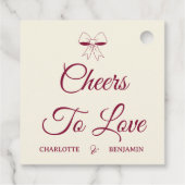 Cheers To Love Burgundy Script Ivory Bow Wedding フェイバータグ (裏面)