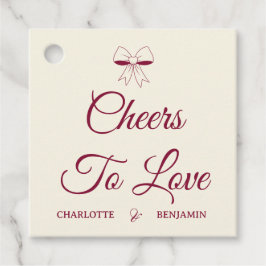 Cheers To Love Burgundy Script Ivory Bow Wedding フェイバータグ