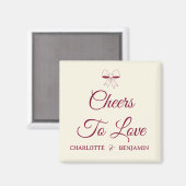 Cheers To Love Burgundy Script Ivory Bow Wedding マグネット (正面/裏面)