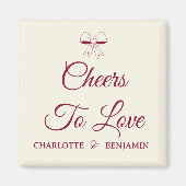 Cheers To Love Burgundy Script Ivory Bow Wedding マグネット (正面)