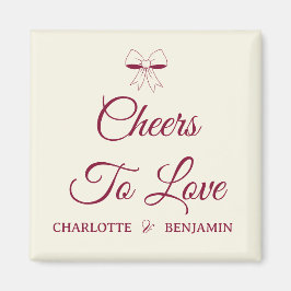 Cheers To Love Burgundy Script Ivory Bow Wedding マグネット