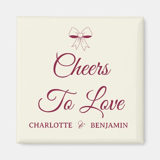 Cheers To Love Burgundy Script Ivory Bow Wedding マグネット (正面)
