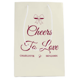 Cheers To Love Burgundy Script Ivory Bow Wedding ミディアムペーパーバッグ