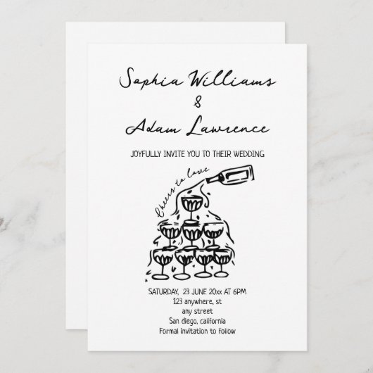 Cheers to love Hand Drawn Wedding 招待状 (正面/裏面)