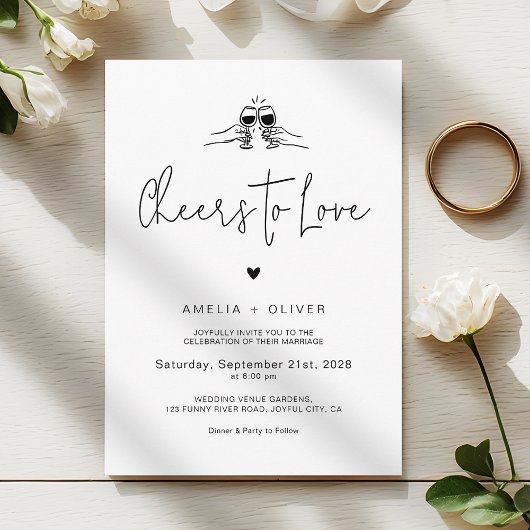 Cheers to Love Minimalist Script Retro Wedding 招待状