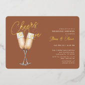 Cheers to Love Rust Terracotta Bridal Shower Gold 箔招待状 (正面)