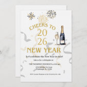 Cheers to New Year Party Gold 招待状 (正面/裏面)