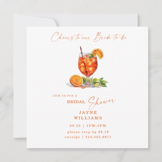 Cheers to Our Bride-to-be Aperol Square Bridal 招待状 (正面)