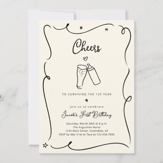 Cheers to Surviving the First Year Funny Birthday 招待状 (正面)