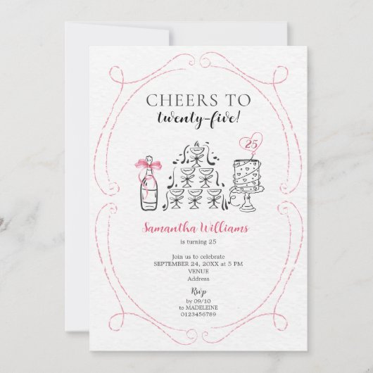 Cheers to the Birthday Girl Boozy Champagne Tower 招待状 (正面)