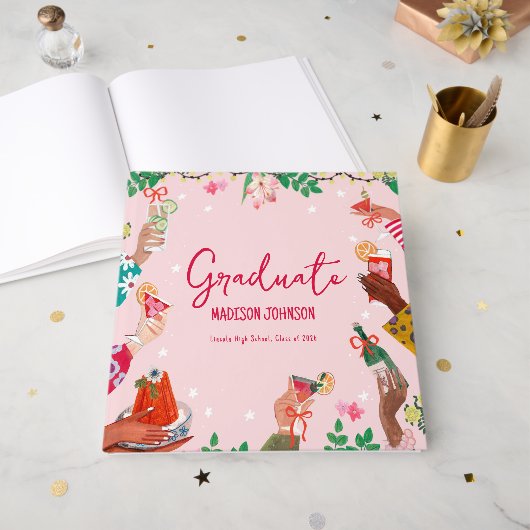 Cheers to the Grad Cute Doodle Graduation Party  ゲストブック (正面見開き)
