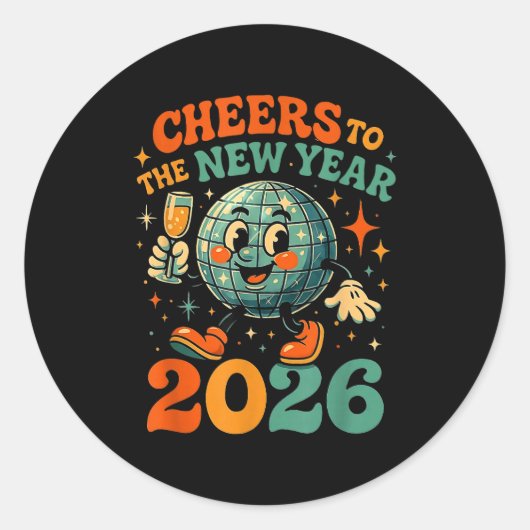 Cheers To The New Year 2026 Retro Disco Gift  ラウンドシール (正面)