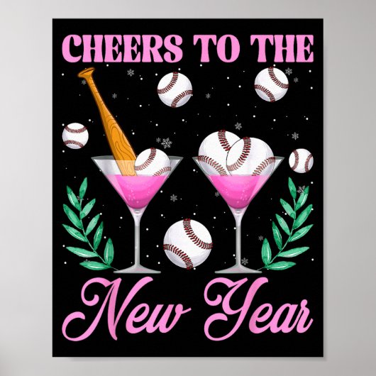Cheers To The New Year Champagne Gl &amp; Baseball ポスター (正面)