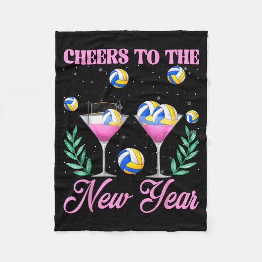 Cheers To The New Year Champagne Gl & Volleyba フリースブランケット (正面)