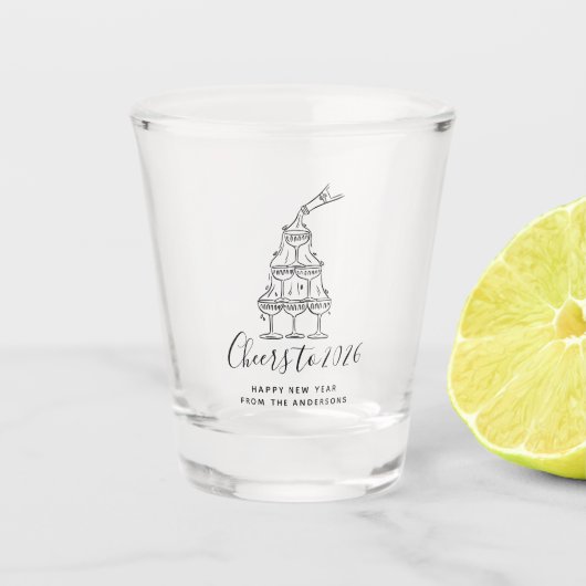 Cheers to the New Year Modern Hand Drawn Doodles ショットグラス (正面)