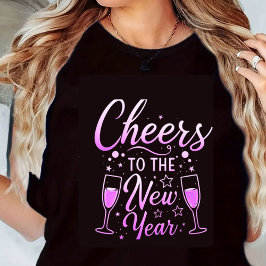 Cheers to the New Year Print T-Shirt トライブレンドTシャツ