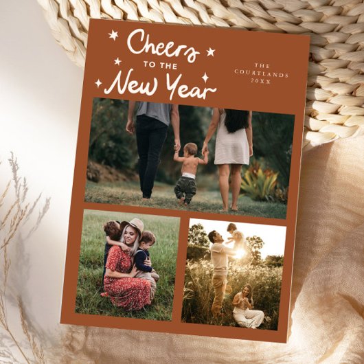 Cheers To The New Year Terracotta Multi Photo シーズンカード