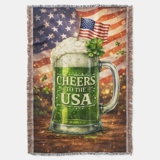 Cheers to the USA Green Beer St Patrick's Day Art スローブランケット (正面縦)