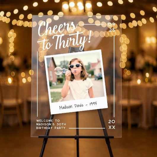 Cheers to Thirty 30 Retro Photo Birthday  アクリルサイン