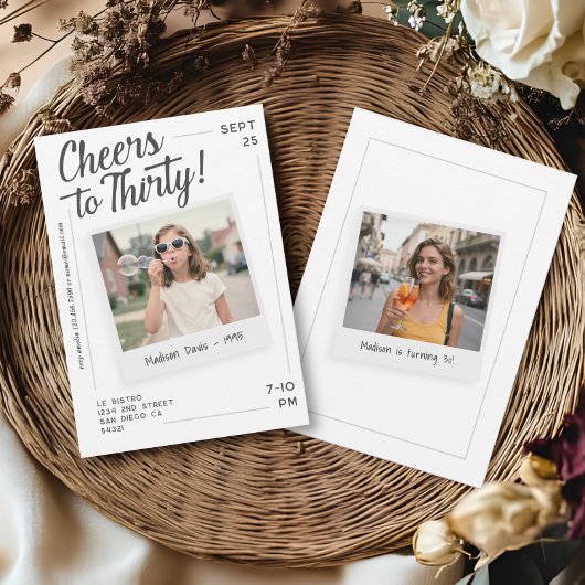 Cheers to Thirty 30 Retro Photo Birthday  招待状