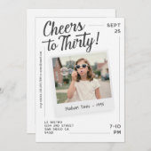 Cheers to Thirty 30 Retro Photo Birthday  招待状 (正面/裏面)