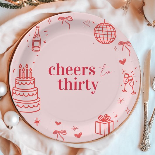 Cheers to Thirty Birthday Pink Party ペーパープレート