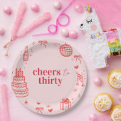 Cheers to Thirty Birthday Pink Party ペーパープレート (パーティー)