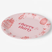 Cheers to Thirty Birthday Pink Party ペーパープレート (アングル)
