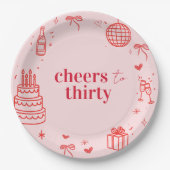Cheers to Thirty Birthday Pink Party ペーパープレート (正面)