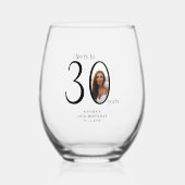 Cheers to Thirty Minimal Photo 30th Birthday ステムなしワイングラス (正面)